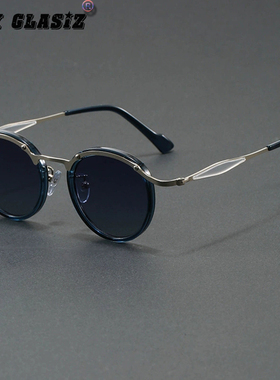 欧美复古蒸汽朋克风圆框太阳镜网红款嘻哈超轻玳瑁框防蓝光平光镜
