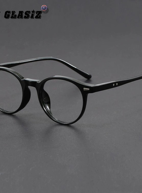 日系简约的小圆形全框眼镜男女复古亮黑色光镜框防蓝光可配近视