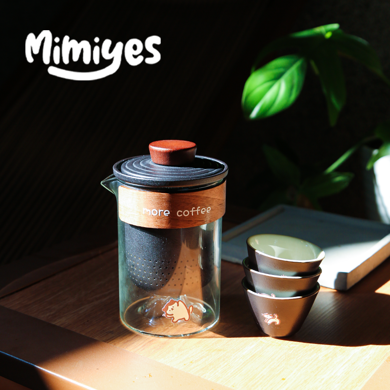 mimiyes周边丨奶油猫猫玻璃茶壶茶杯茶具套装户外露营陶瓷泡茶子,淘宝优惠券,粉丝福利购,淘宝优惠卷