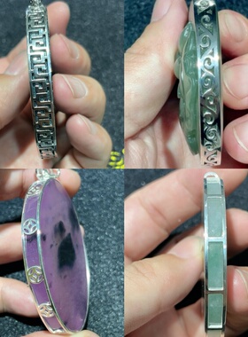 定做翡翠和田玉圆牌方牌无事牌青金绿松石925银18k金镶嵌空托包边