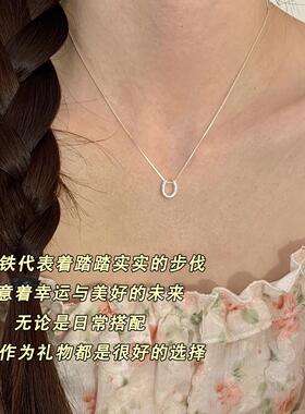 S999纯银秋冬马蹄扣项链女款2026新款轻奢小众正品吊坠配饰毛衣炼