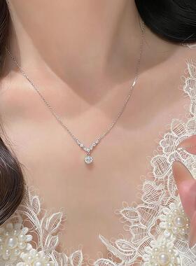 足银s999闪耀水滴纯银项链女生轻奢小众高级感镀银锁骨链生日礼物