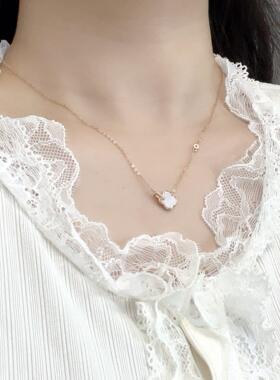 S999纯银 四叶草白贝母项炼女轻奢小众环扣锁骨炼送女友闺蜜礼物