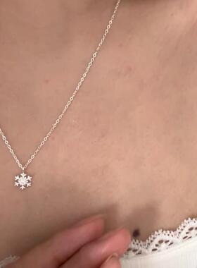 S999足银雪花吊坠项链ins韩系轻奢高级感锁骨链小众设计精致配饰