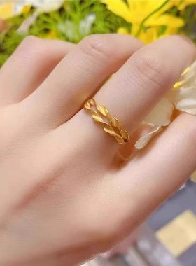 玖凤祥999足金麦穗戒指金包银黄金女穗穗平安活口指环通勤时尚款