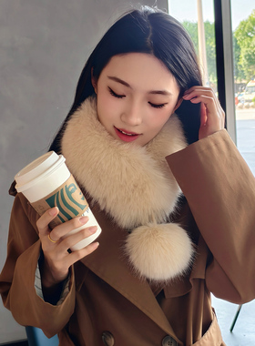 新款双面狐狸毛围脖女秋冬季加厚保暖仿皮草时尚百搭磁吸围巾毛领