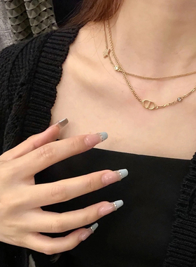 奥米迪奥CD字母星星镶钻双层项链