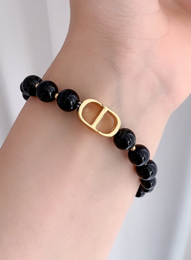 奥米迪奥CD字母天然黑曜石手链女