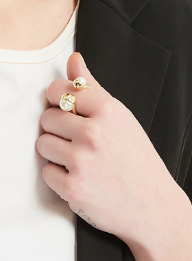 奥米迪奥简约个性双珍珠开口戒指