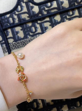 彩色珐琅立体玫瑰花金色手链女轻奢小众D家新款高级感百搭手饰