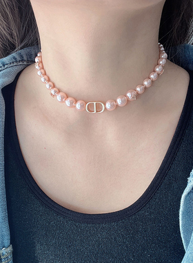 D家新款字母D家珍珠项链女法式复古choke颈链气质轻奢小众高级感