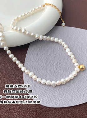 异形小金豆天然珍珠项链法式优雅高级感日韩锁骨链女个性百搭颈链