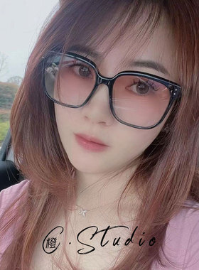 韩系优雅粉色墨镜女素颜腮红眼镜