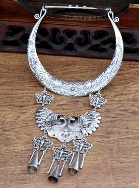 民族风复古孔雀铃铛坠子苗银项圈