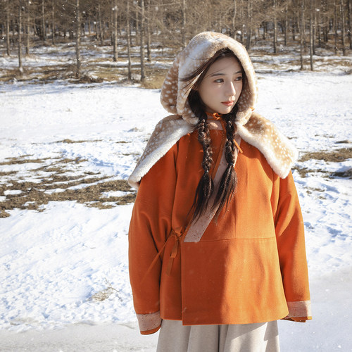 瑞雪风帽 | bi入汉服风帽！原创毛绒汉服帽子保暖小鹿小红帽首服 - 图2