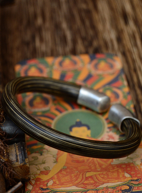 手工鸡血藤手镯纯银金丝男女天然