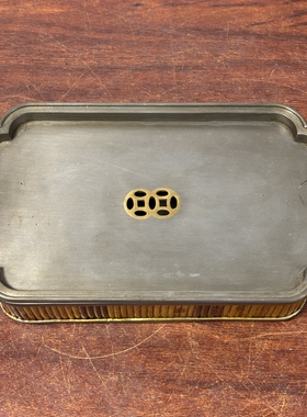 日本回流湘妃竹包锡壶承，重1.45千克，长22厘米，宽13，高4.5