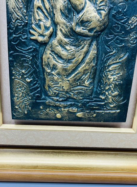 日本北村西望作木框喜乐少女铜挂画，宽36厘米，高43厘米厚5厘米