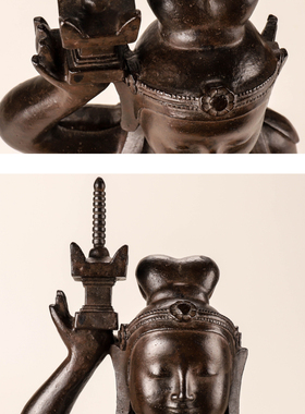 日本后藤清一作观音塔铜摆件，高40厘米，长16厘米，宽16厘米。