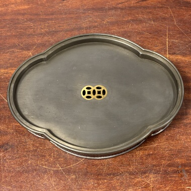 日本回流老竹包锡壶承，重1.31千克，长22.5厘米，宽17，高4.2