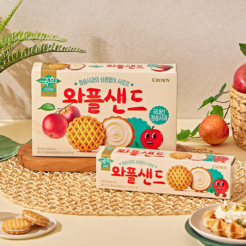 韩国进口CROWN克丽安苹果味夹心华夫饼干办公室休闲食品解馋零食 - 图0
