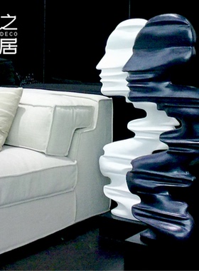 现代抽象思想转动摆件黑白砂岩雕塑人物家居装饰售楼处办公区摆设