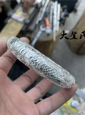 雪花龙凤呈祥情侣民族风纯银手镯