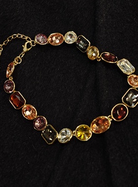 彩色方糖水钻项链ST414