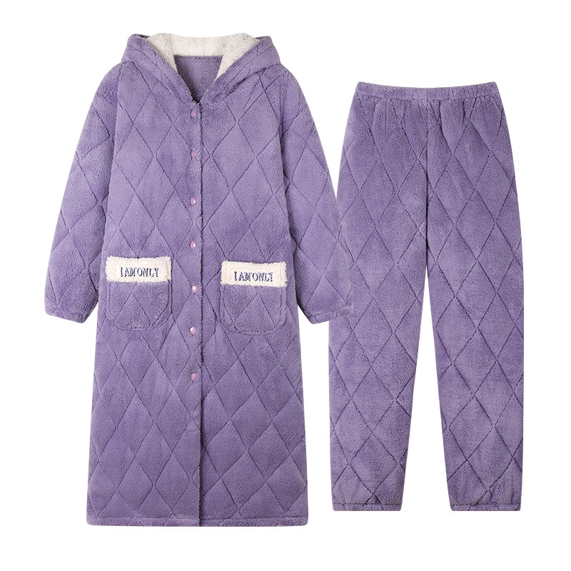 睡衣女冬加厚加绒保暖珊瑚绒三层夹棉棉袄睡袍睡裤妈妈套装家居服,淘宝优惠券,粉丝福利购,淘宝优惠卷