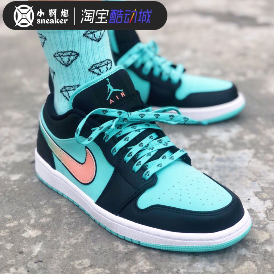 Air Jordan 1 Low AJ1黑粉脚趾黑白粉绿低帮篮球鞋 553558-034-图1