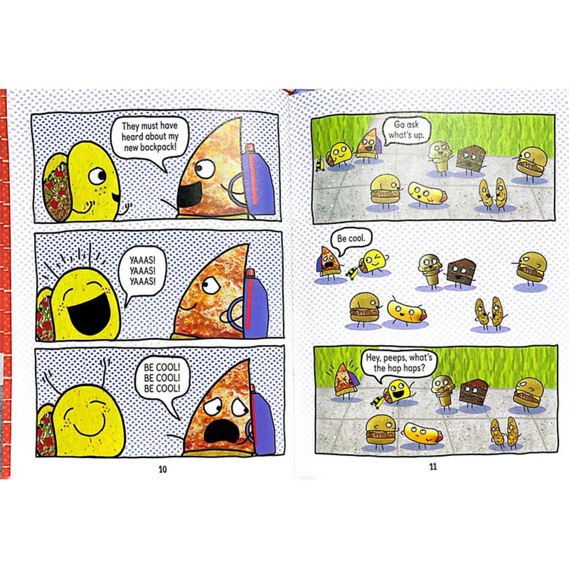 英文原版 Pizza and Taco: Too Cool for School #4披萨饼与玉米片 全彩漫画绘本图画书 幽默爆笑 图象式初级章节书