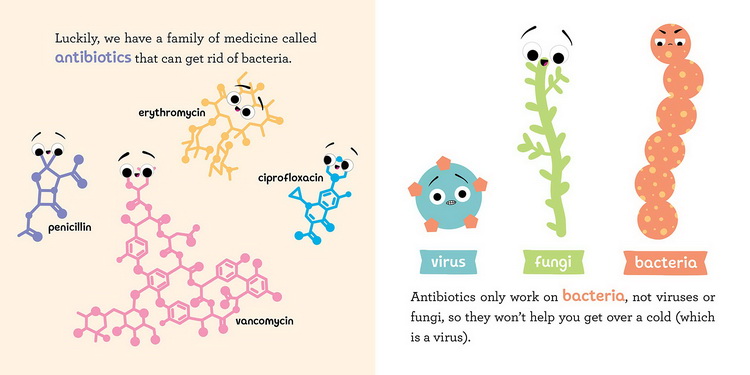 宝宝智学园 小小医学院Baby Medical School：Bacteria and Antibiotics/Vaccines 4册纸板书 细菌与病毒 科学知识知识类绘本 - 图1