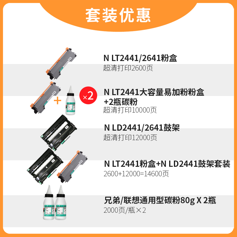 耐力LT2441粉盒适用联想m7400硒鼓联想7650粉盒 7450粉盒 LJ2400 2400L M7400 M7600 M2600联想LD2441硒鼓-图2