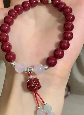 新中式手镯醒狮手串朱砂红叮当手链国风复古女秋冬手饰小众设计感