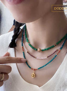 原创设计x JOL x项链时尚轻奢简约串珠百搭高级碧绿幸福石锁骨链