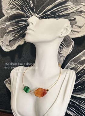 原创设计手工制作925银项圈小众系列个性复古宫廷风撞色玛瑙项链