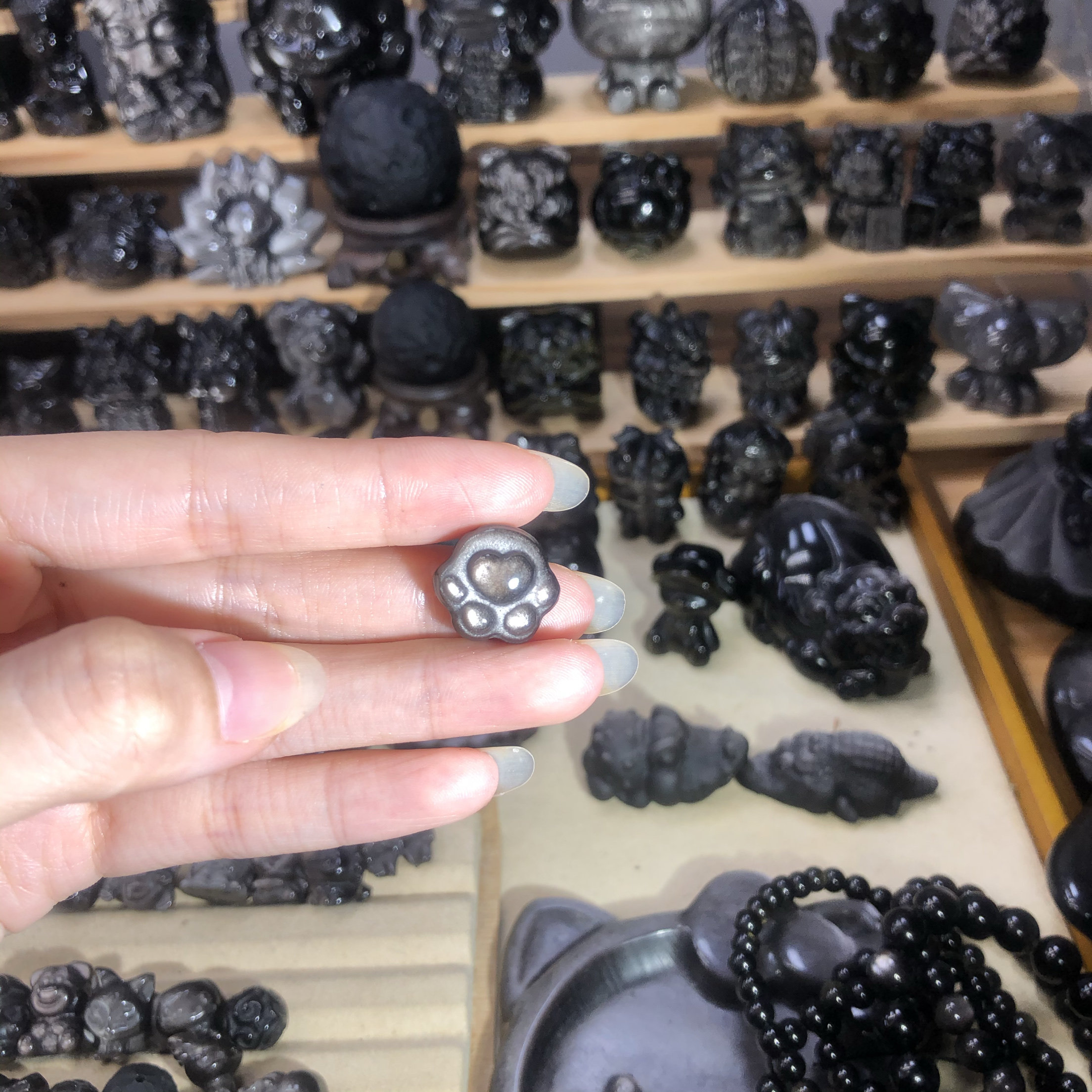 天然银金黑曜石小猫爪通孔隔珠配件手链吊坠编织手绳diy配饰材料,淘宝优惠券,粉丝福利购,淘宝优惠卷