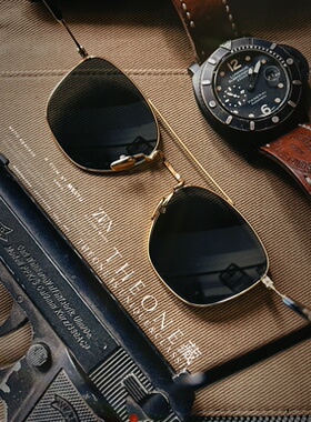 THEONE罕见孤品日本纯手工纯钛复古方形空军墨镜绅士老钱镜架经典