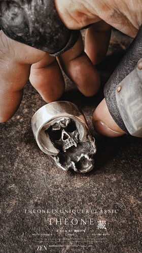THEONE罕见古董孤品美国纯手工纯银骑士铠甲骷髅戒指暗黑绅士指环
