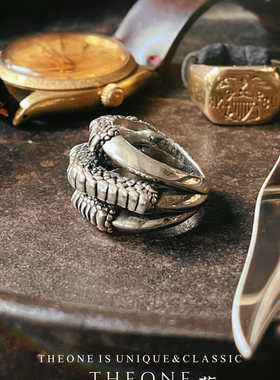 THEONE孤品罕见古董英国纯手工制作纯银龙爪戒指绅士指环暗黑风格