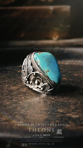 THEONE罕见古董孤品美国印第安原著民手工纯银绿松石戒指美式复古