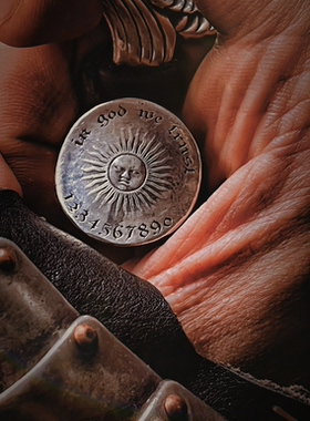 THEONE罕见古董孤品欧洲纯手工雕刻纯银太阳神纹章戒指绅士指环