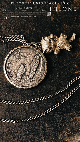 THEONE孤品古董欧洲纯手工纯银猫咪恶魔圣母硬币复古雅痞绅士吊坠