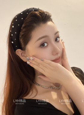 韩国新款轻奢闪钻银珠发箍高级感小众ins高颅顶外出气质发卡发饰