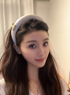 韩版新款复古皮面发箍增高颅顶百搭美拉德色系外出洗脸发卡头饰
