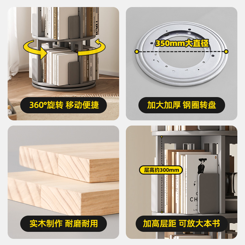 新客减旋转书架实木360度书柜落地家用客厅卧室转角儿童学生绘本 - 图3
