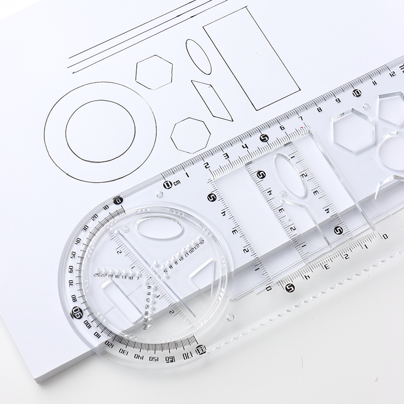 多功能几何绘图尺函数几何图形尺万能尺活动角作图工具手抄报模板画图绘图直尺三角尺子小学生文具初中生专用 - 图0