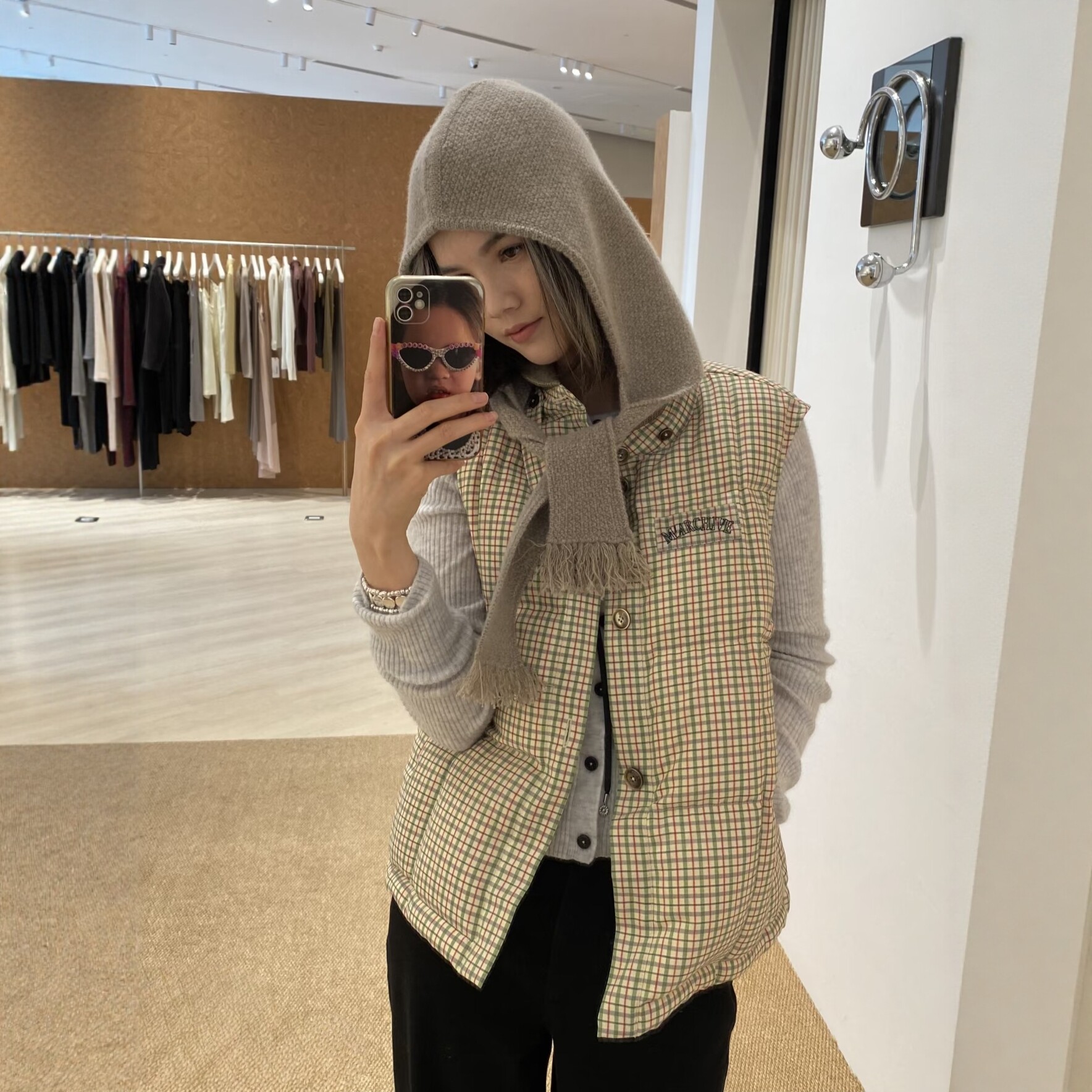 EVAN【顶配高版本●March*n】保暖格纹拼接宽松羽绒马夹羊毛外套 - 图0