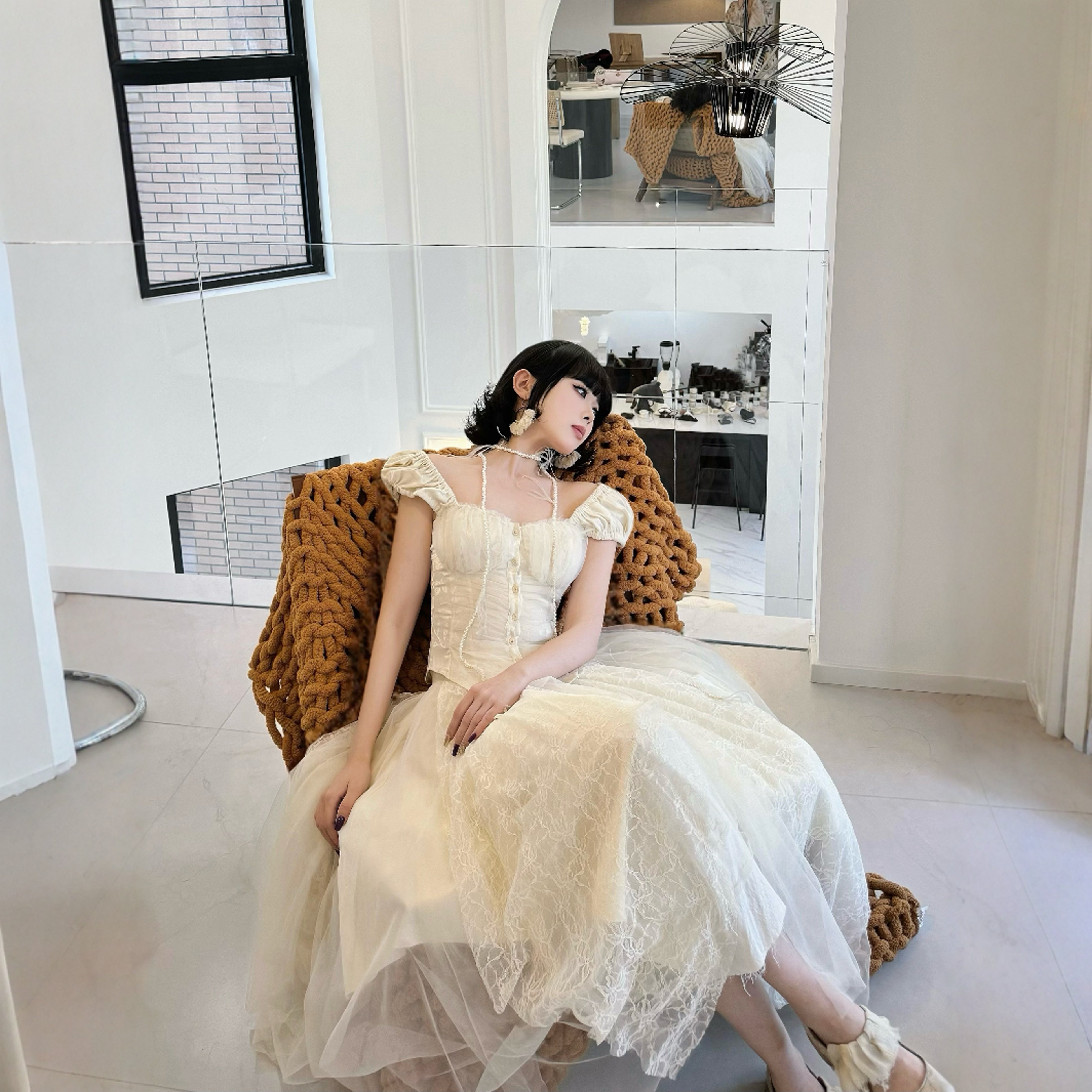 25新品【对版】elywod法式仙女蕾丝拼接上衣蓬蓬裙网纱半身裙套装,淘宝优惠券,粉丝福利购,淘宝优惠卷