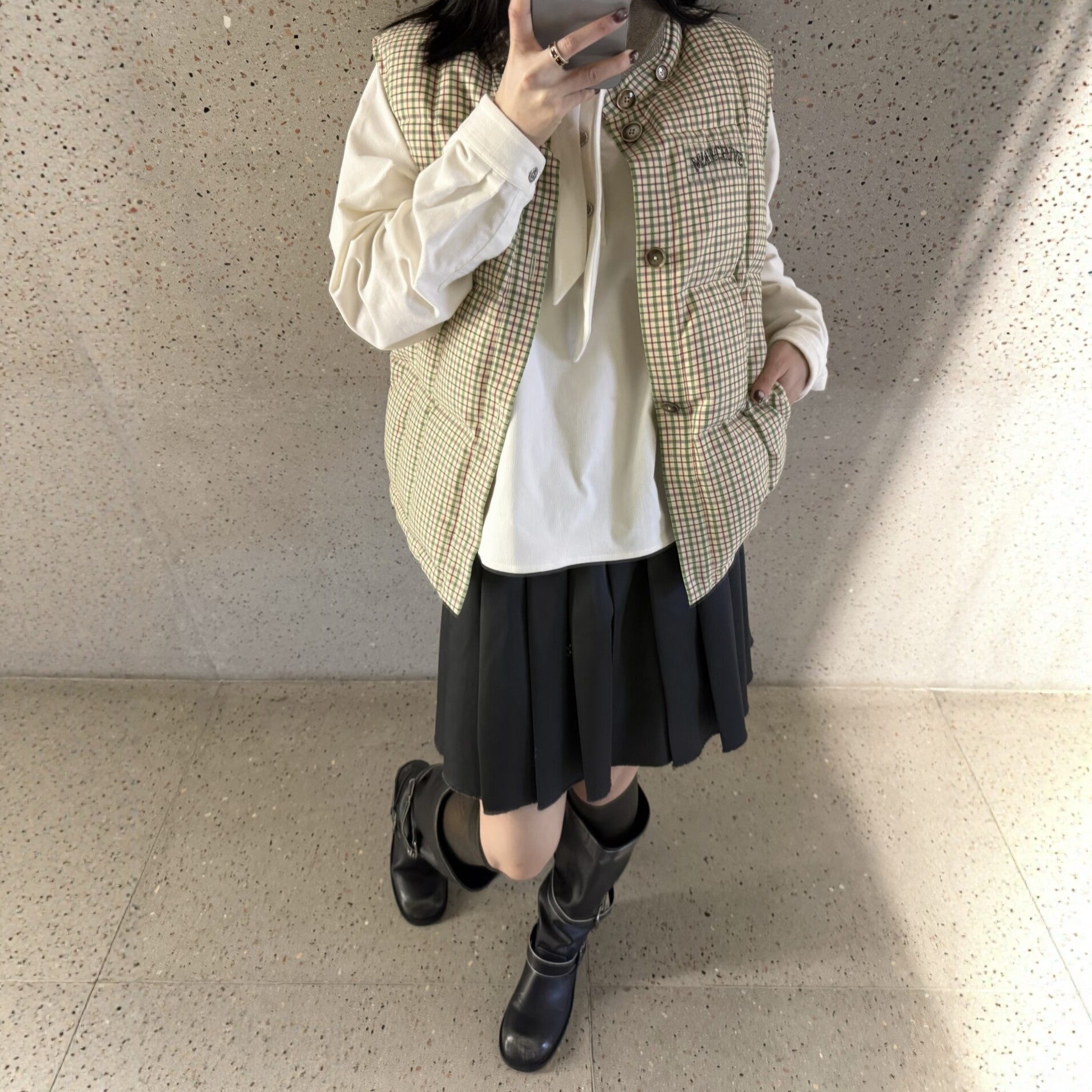 EVAN【顶配高版本●March*n】保暖格纹拼接宽松羽绒马夹羊毛外套 - 图2